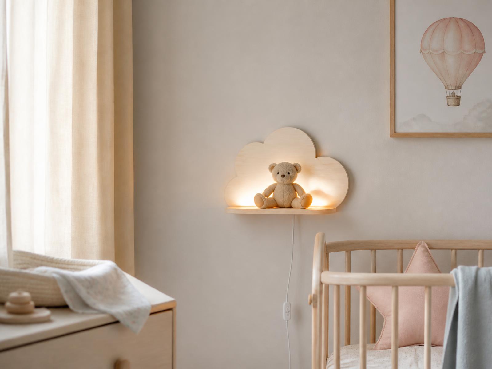 Quarto de bebê com iluminação suave